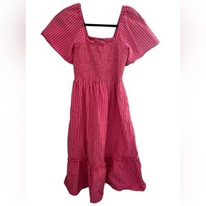 Draper James Pink Striped Casual Dress Cotton Ruffled Preppy Southern Nashville